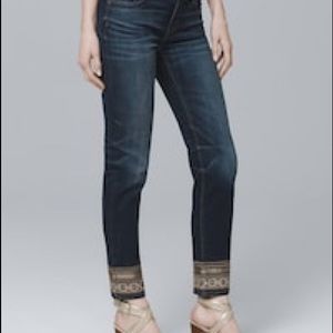 WHBM Embellish Hem Straight Crop in Dark Wash